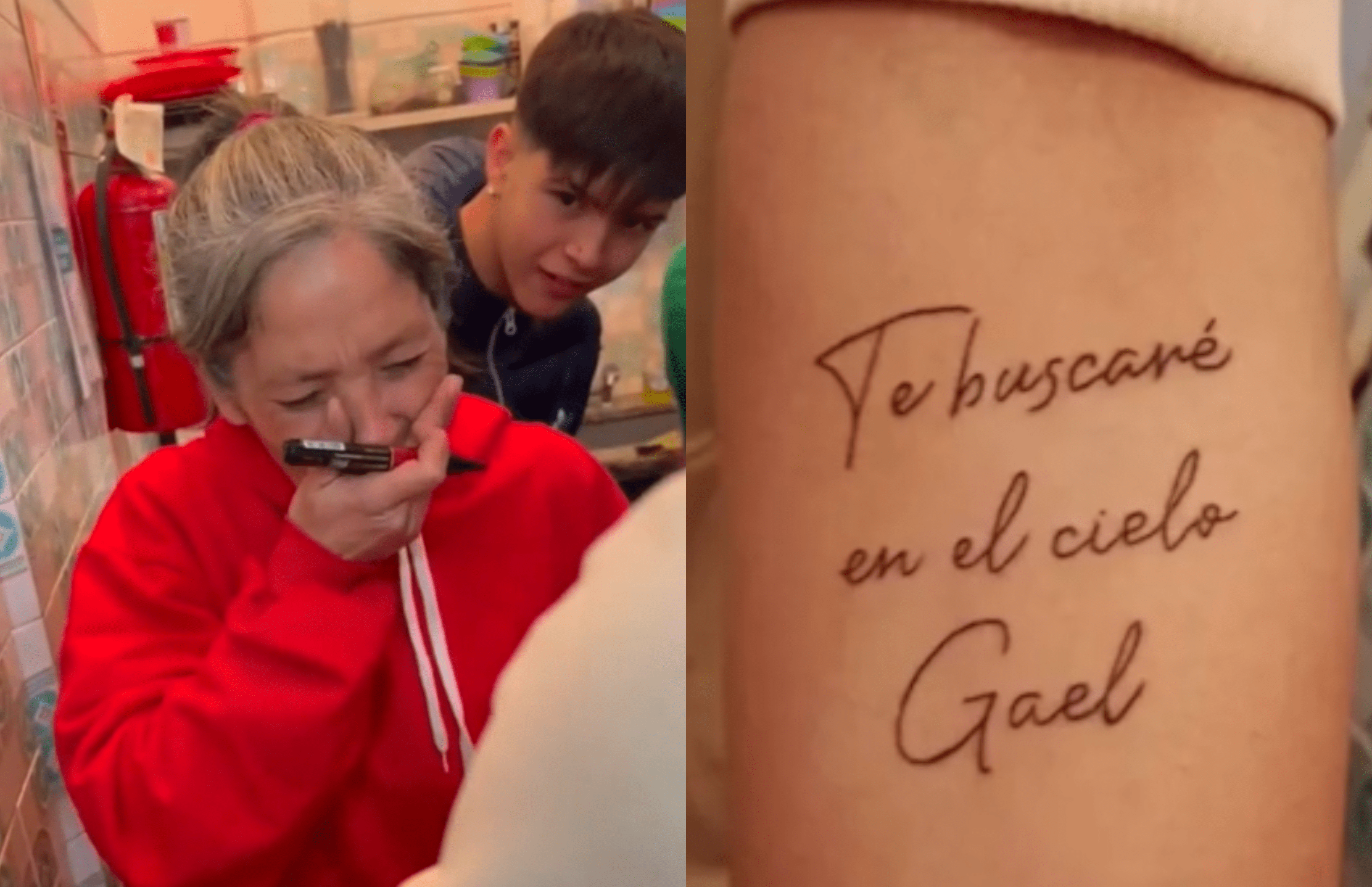 La madre se mostró emocionada al ver el tatuaje.