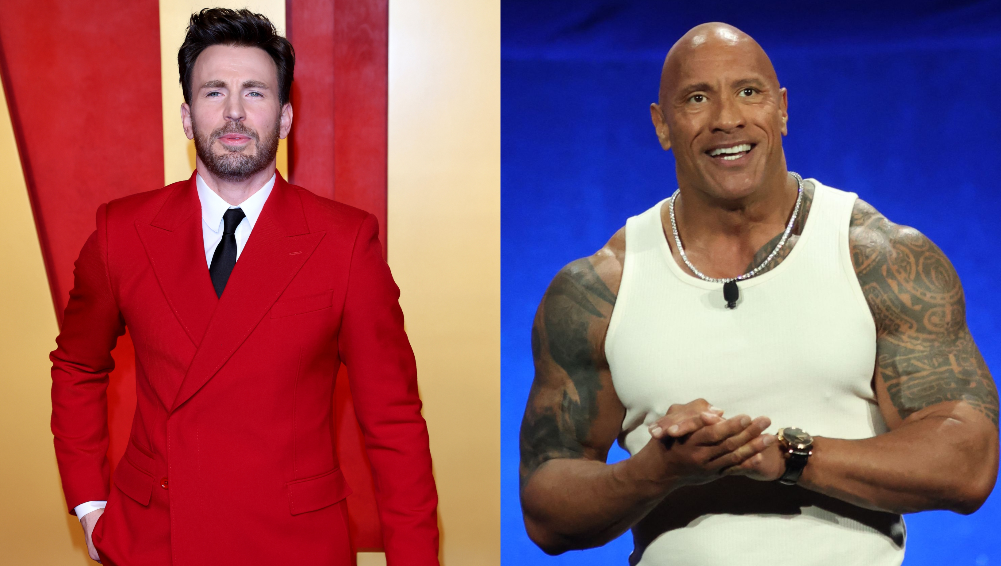 Chris Evans (izquierda) y Dwayne Johnson (derecha) protagonizarán una nueva película navideña.