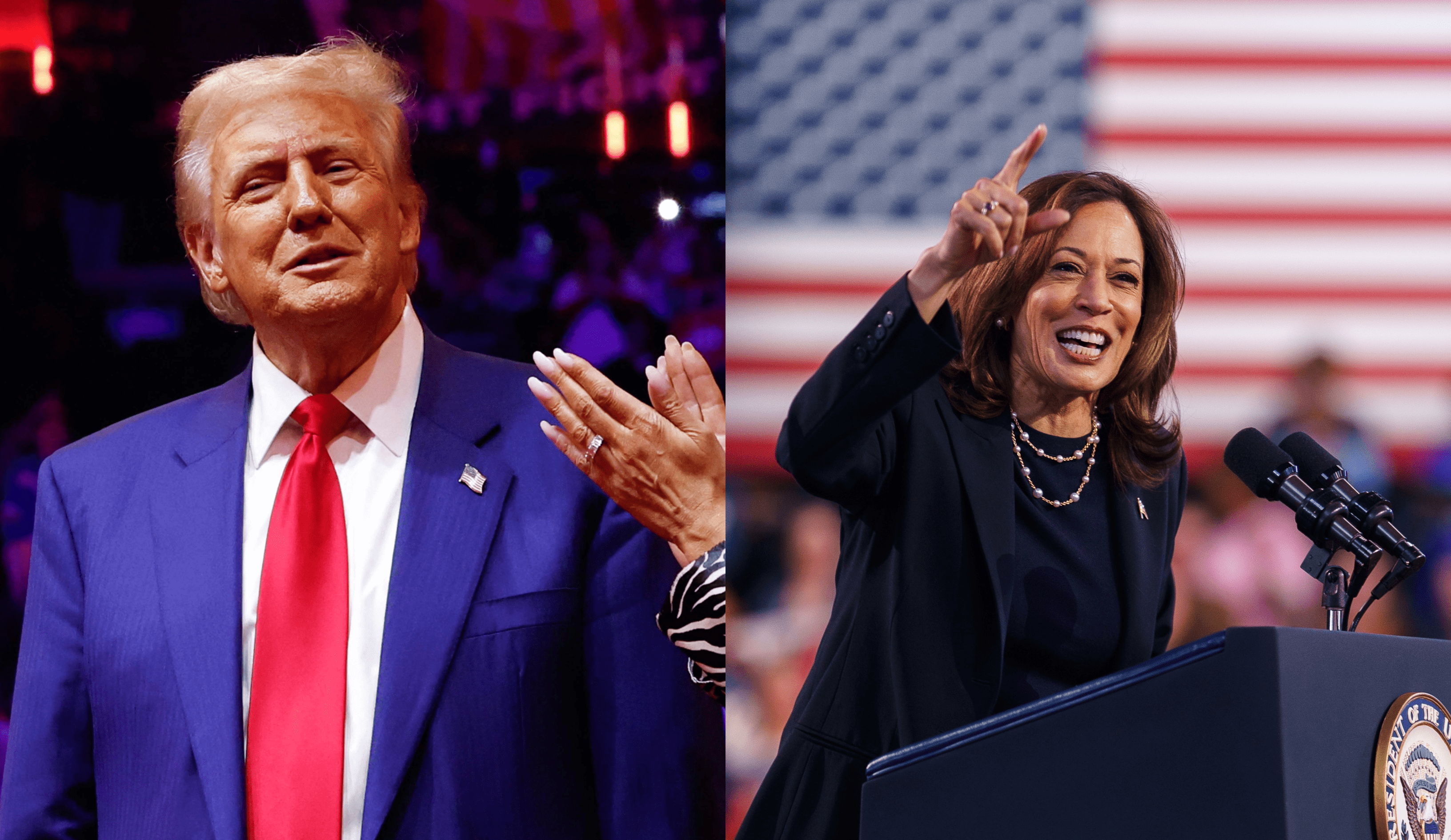 Donald Trump y Kamala Harris durante sus actos de campaña en EE. UU.