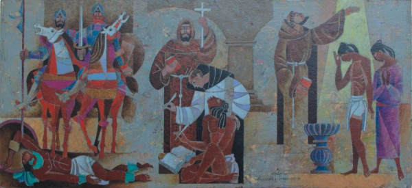 El mural  Religión en Guatemala se encuentra en el Museo de Arqueología y Etnología de Guatemala. (Foto: Cortesía Asociación González Goyri)