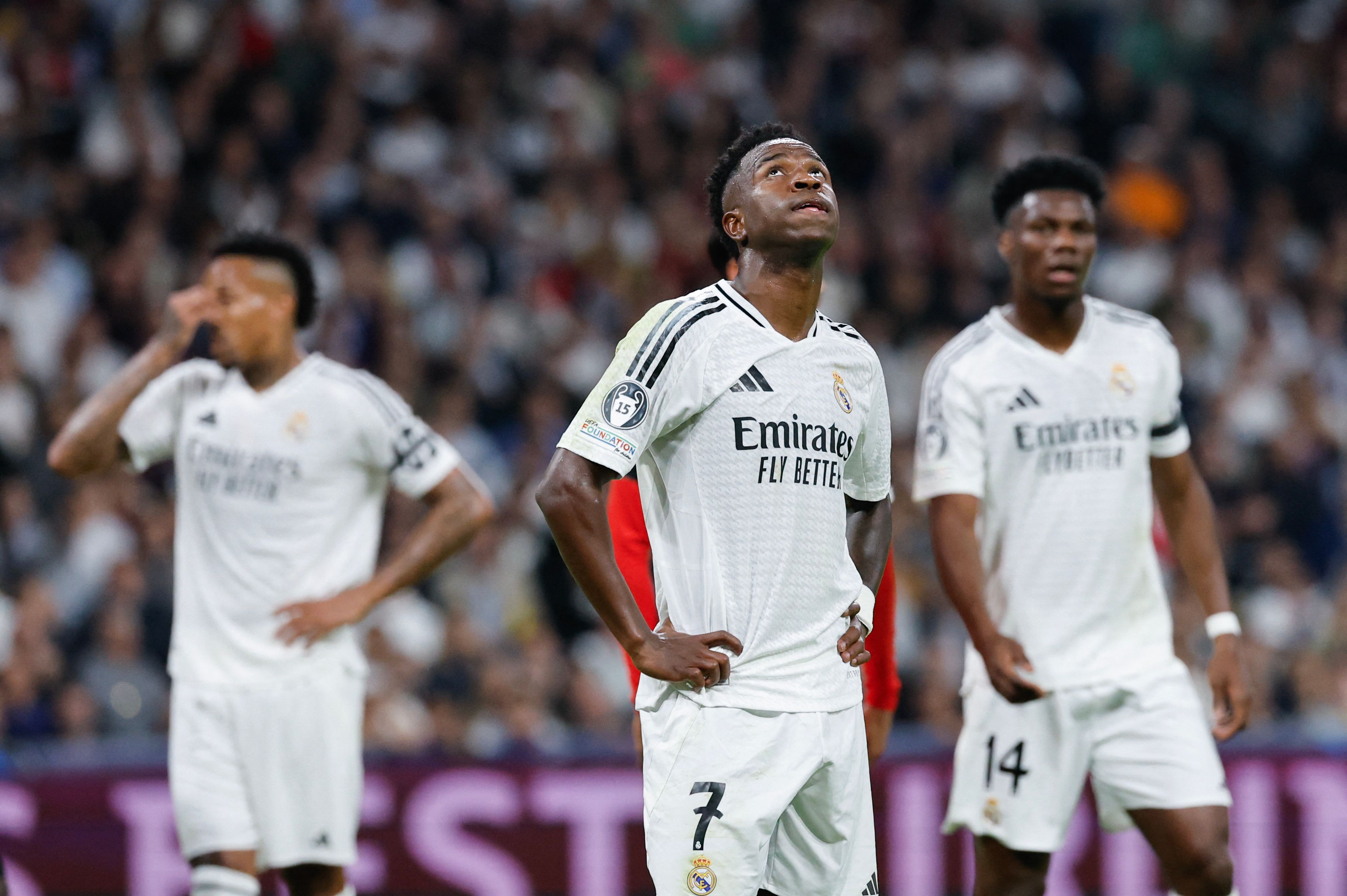 Vinicius Junior se perderá el partido frente a Liverpool por la Liga de Campeones de Europa por lesión. (Foto Prensa Libre: AFP).