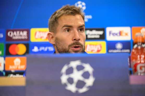 FC Barcelona's Spanish defender Inigo Martinez gives a press conference on the eve of the UEFA Champions League football match between FC Barcelona and Stade Brestois at the Joan Gamper training ground in Sant Joan Despi, near Barcelona, on November 25, 2024. (Photo by Josep LAGO / AFP)