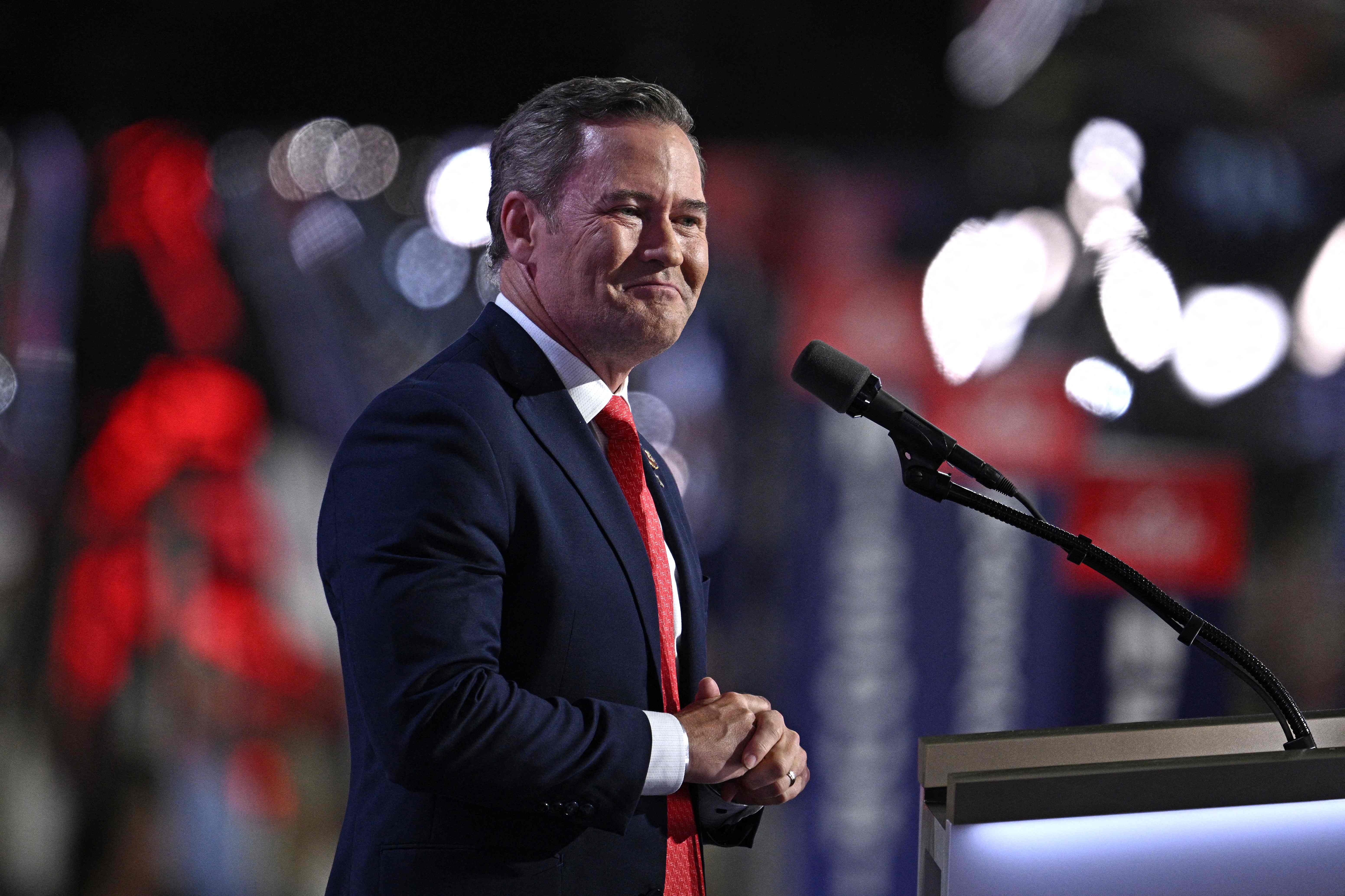 (FILES) US Representative from Florida Michael Waltz speaks during the third day of the 2024 Republican National Convention at the Fiserv Forum in Milwaukee, Wisconsin, on July 17, 2024. US President-elect Donald Trump has picked former army special forces veteran and noted China hawk Michael Waltz for the crucial National Security Advisor post in the White House, reports said on November 11, 2024. Waltz looks set to be a key advisor in the incoming adminstration as it faces a raft of foreign policy challenges, including the wars in Ukraine, Lebanon and Gaza. (Photo by Brendan SMIALOWSKI / AFP)