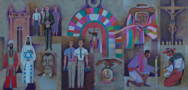 El mural presenta un acercamiento a la transformación actual de las religiones dominantes en el país. (Foto: Cortesía Asociación González Goyri)