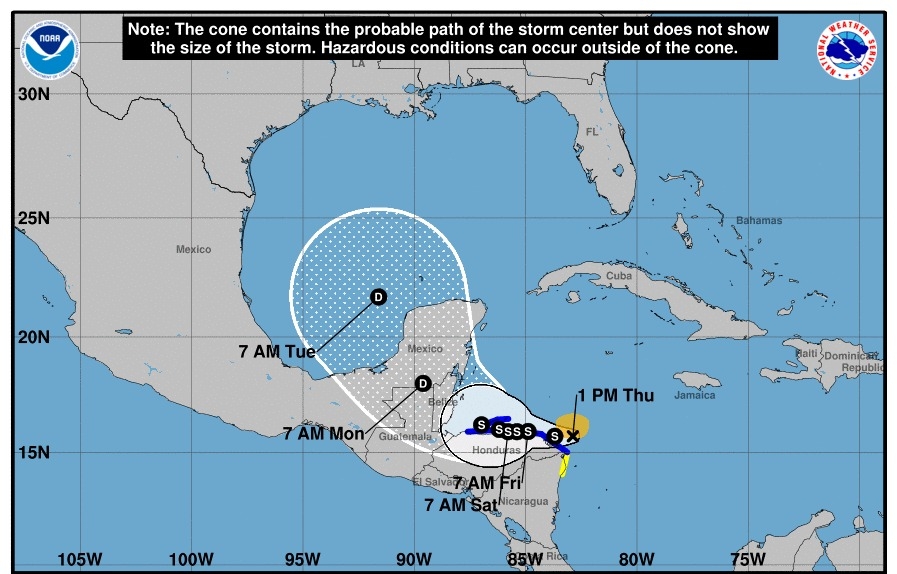 El sistema se convirtió en tormenta tropical y producirá fuertes lluvias en partes de América Central durante los próximos días, informó el CHN. (Foto Prensa Libre: CHN)