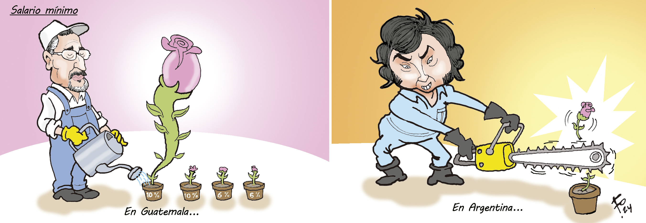 Personajes: Bernardo Arévalo y Javier Milei.