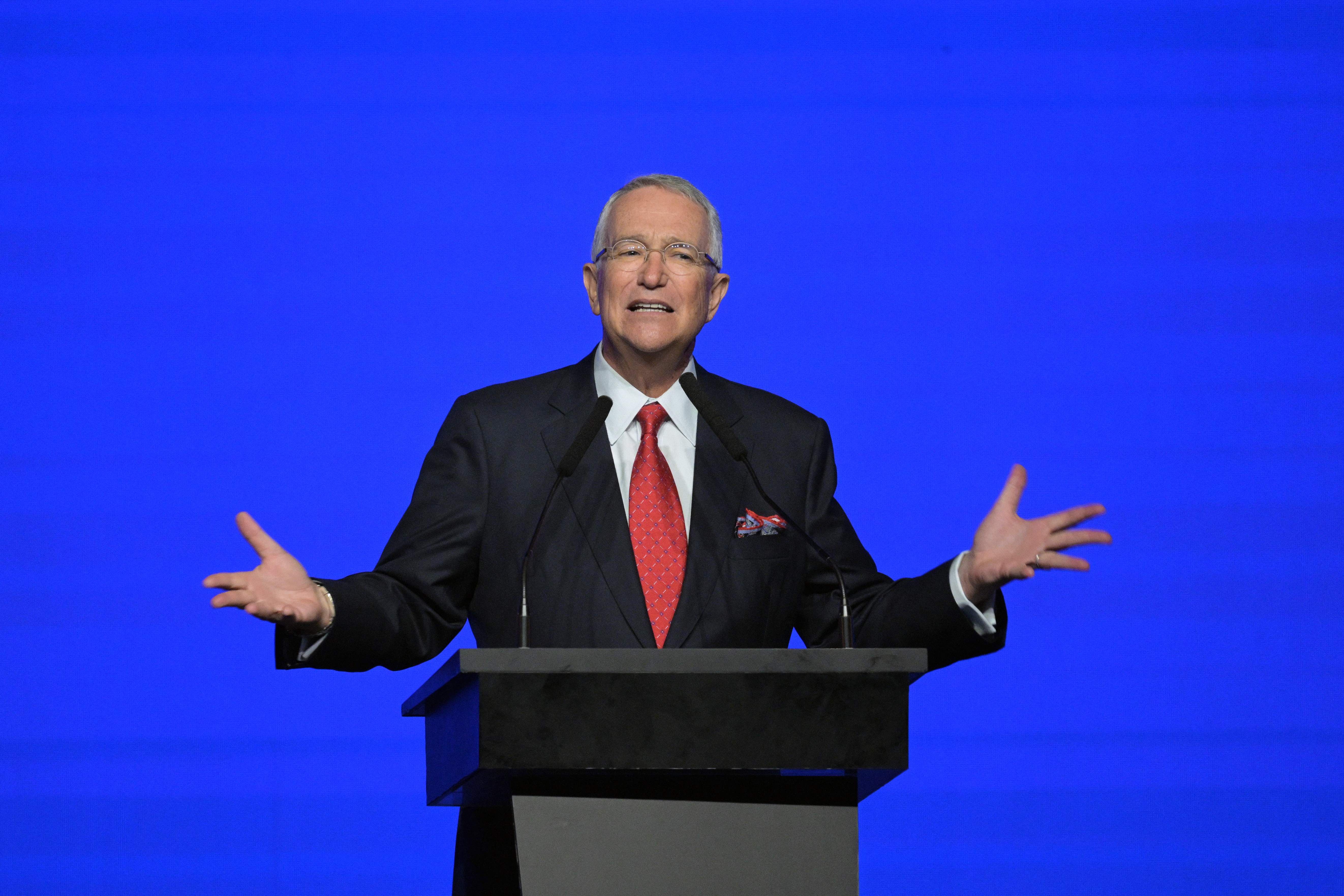 Mexican Grupo Salinas chairman, Ricardo Salinas Pliego, speaks during the Conservative Political Action Conference (CPAC) in Buenos Aires on December 4, 2024. (Photo by JUAN MABROMATA / AFP)