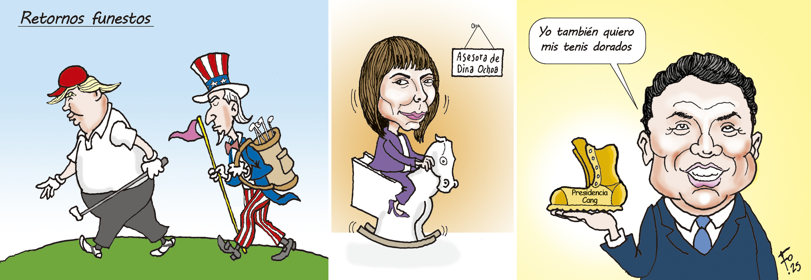 Personajes: Donald Trump, Silvia Valdés y Roberto López Villatoro.