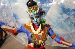 An artist parade during the 140th edition of the Nice Carnival in the French Riviera City of Nice on February 18, 2025. The 2025 edition of the Carnival, whose theme is "King of Oceans", takes place until March 2. (Photo by Valery HACHE / AFP)