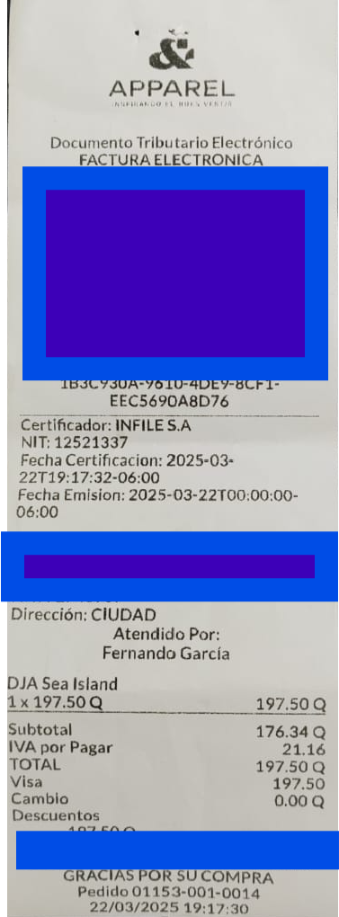 Ejemplo de formato de factura personalizada.