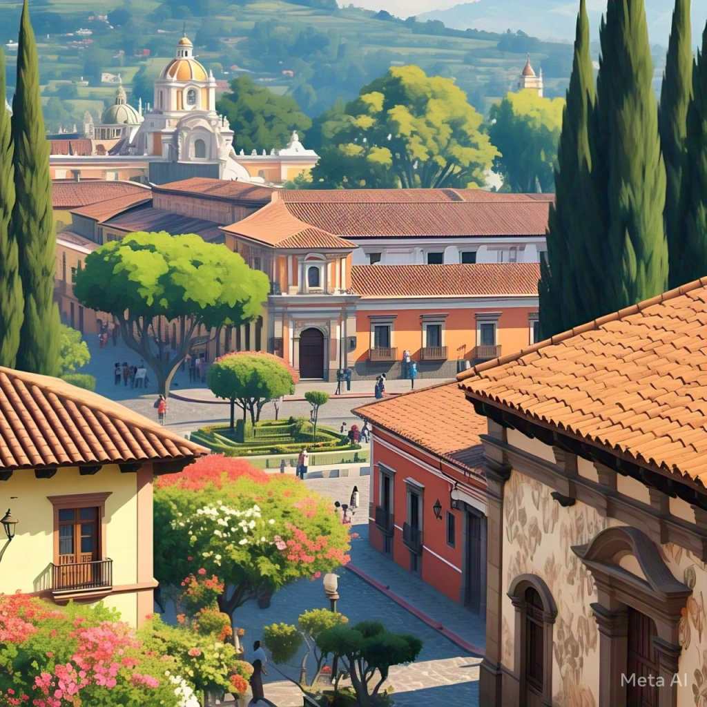 Retrato de Antigua Guatemala estilo Ghibli  usando la IA de WhatsApp 