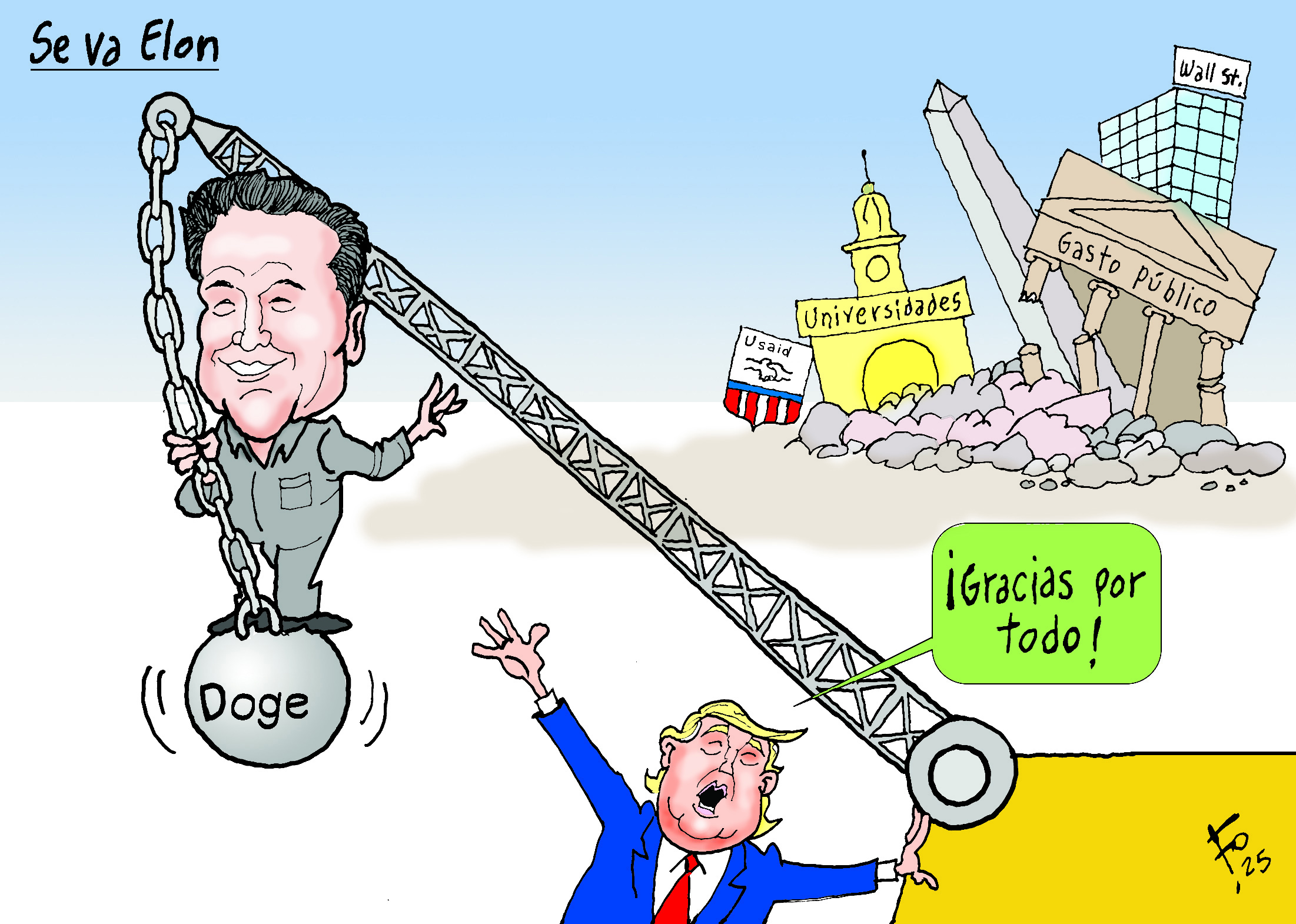 Personajes: Elon Musk y Donald Trump.