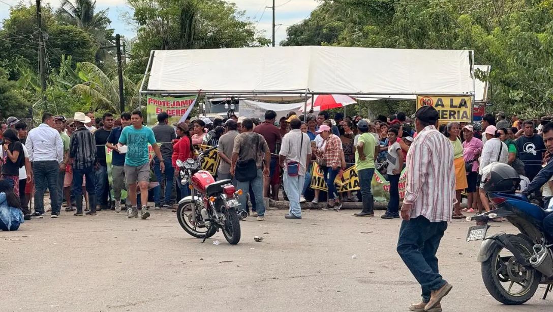 Los manifestantes han colocado toldos y troncos sobre la carretera manifestando contra la minería