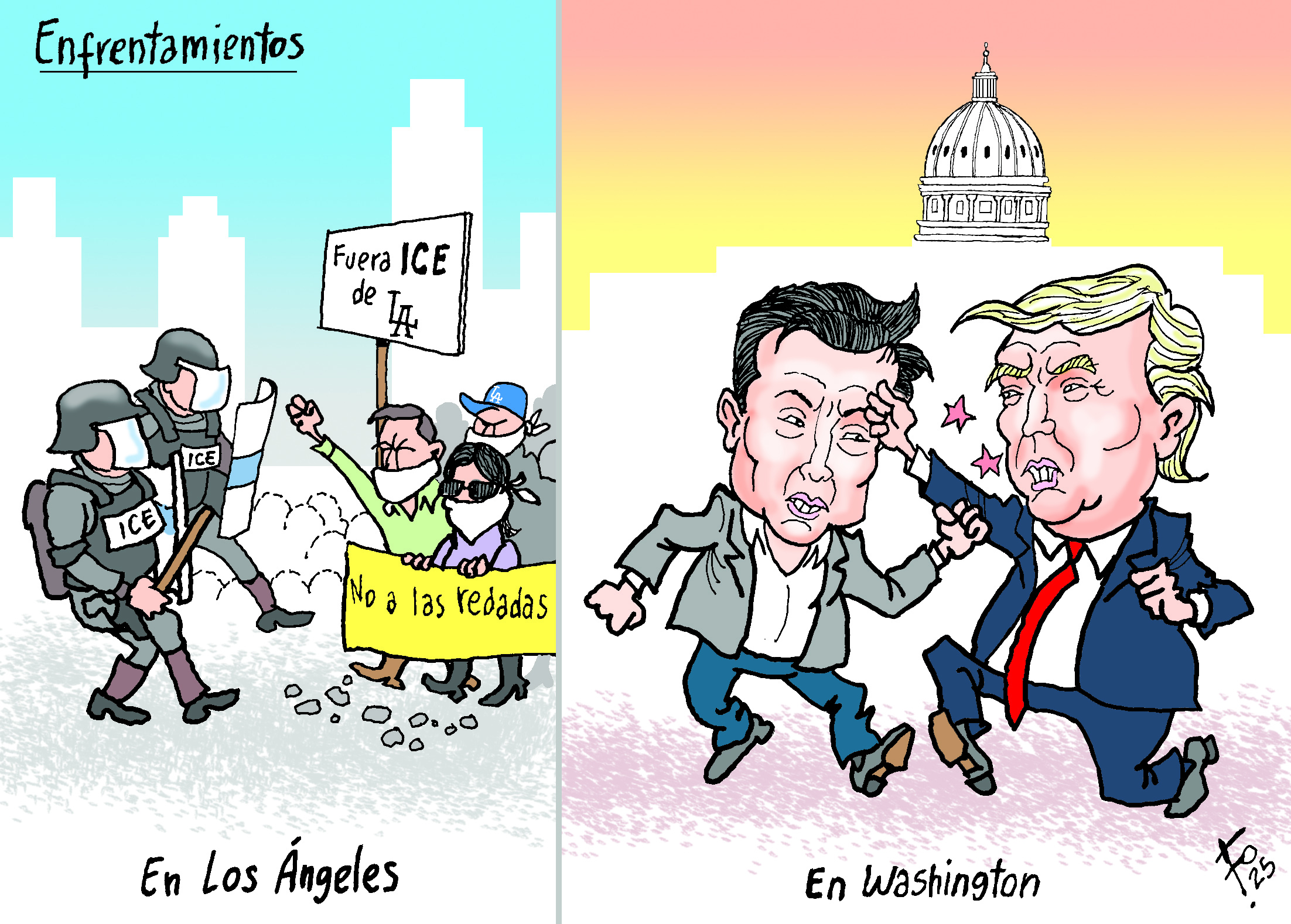 Personajes: Elon Musk y Donald Trump.