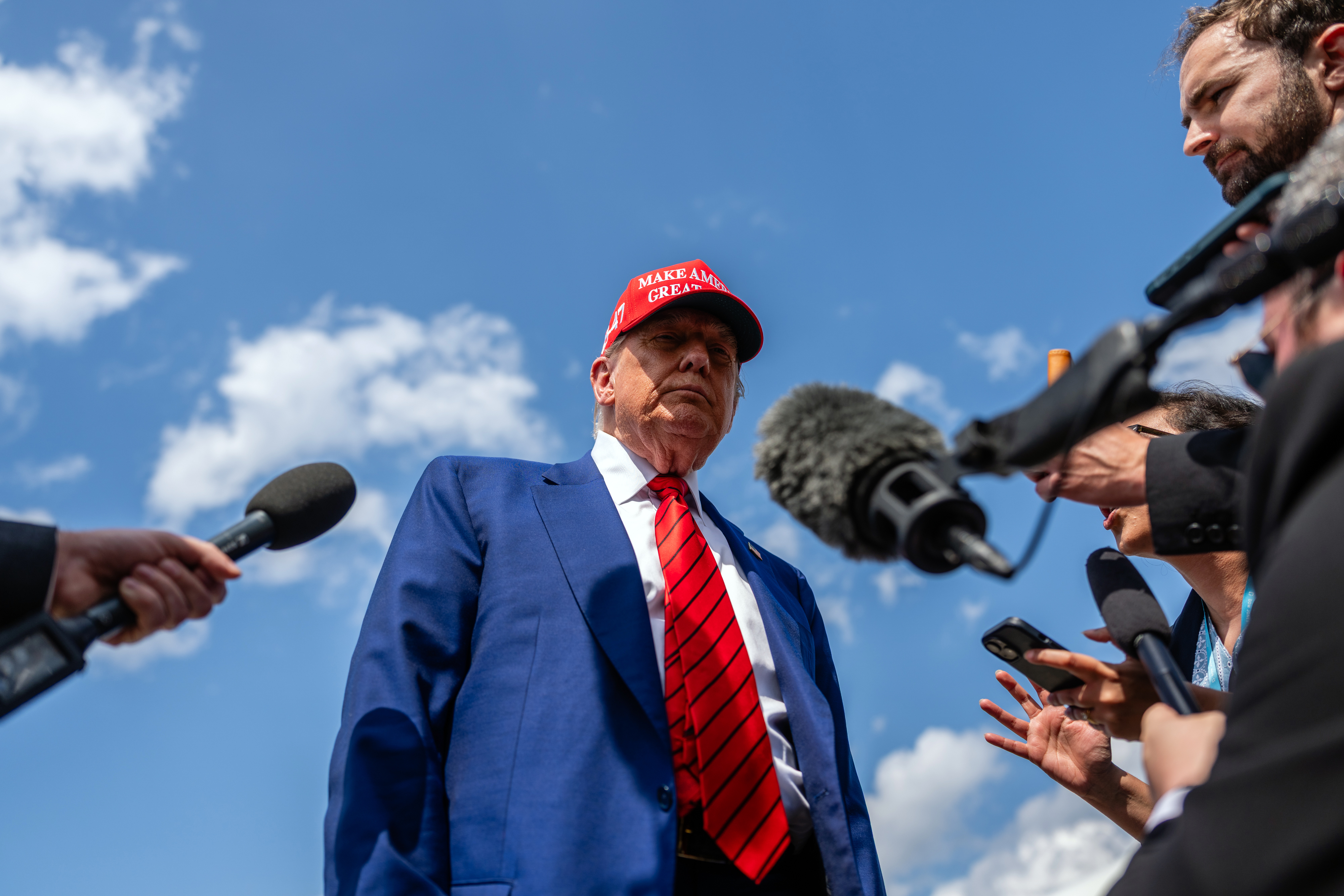 President Donald Trump speaks to reporters at Morristown Airport in Morristown, N.H., on Friday, June 20, 2025. A spike in energy costs could prove especially difficult for American consumers and businesses this summer. (Eric Lee/The New York Times)