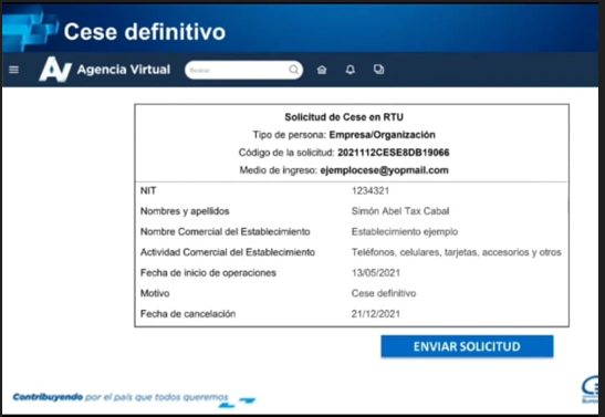 Formulario para el cese de actividades de un negocio o servicios profesionales ante la SAT (Foto, Prensa Libre: cortesía SAT)