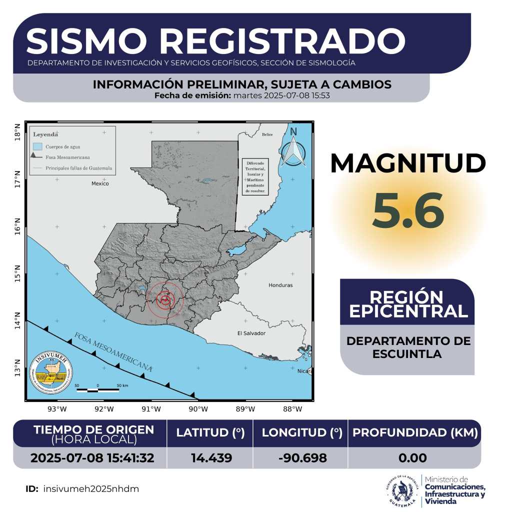Reporte del Sismo principal del 08 de julio de 2025