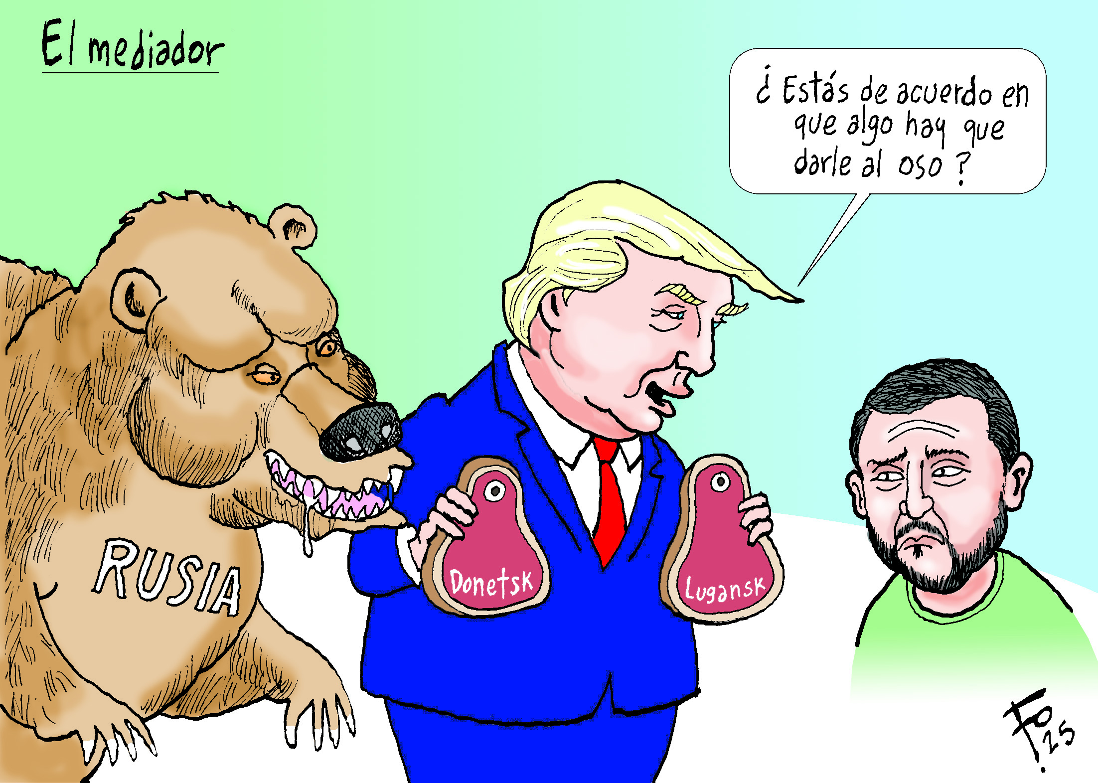Personajes: Donald Trump y Volodimir Zelenski.
