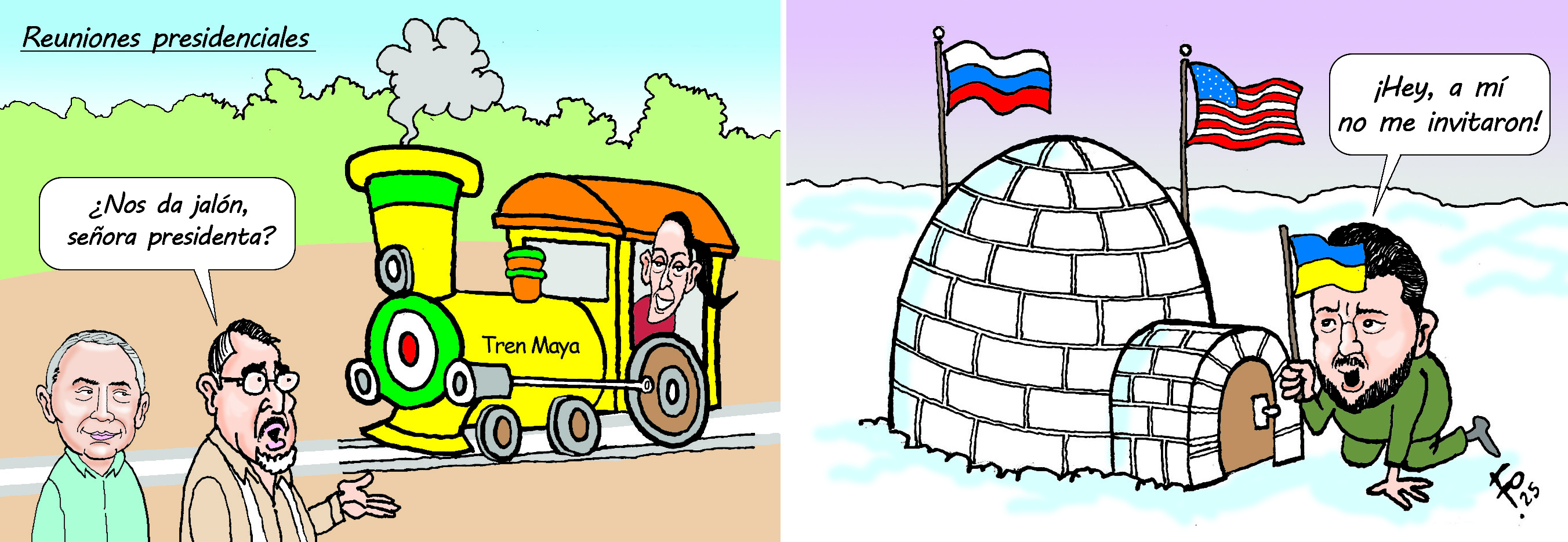 Personajes: Bernardo Arévalo, Claudia Sheinbaum, Volodimir Zelenski y Juan Antonio Briceño.