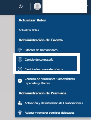 Si tiene acceso a la Agencia Virtual de la SAT puede actualizar desde la opción la opción “Cambio de contraseña” o “Cambio de correo electrónico”. (Foto, Prensa Libre: captura de pantalla) 