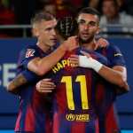 BARCELONA, 21/09/2025.- El delantero del Barcelona Ferran Torres (d) celebra tras anotar el segundo gol del equipo durante el partido de la jornada 5 de LaLiga EA Sports que disputan FC Barcelona y Getafe CF este domingo en el Estadi Johan Cruyff. EFE/ Andreu Dalmau