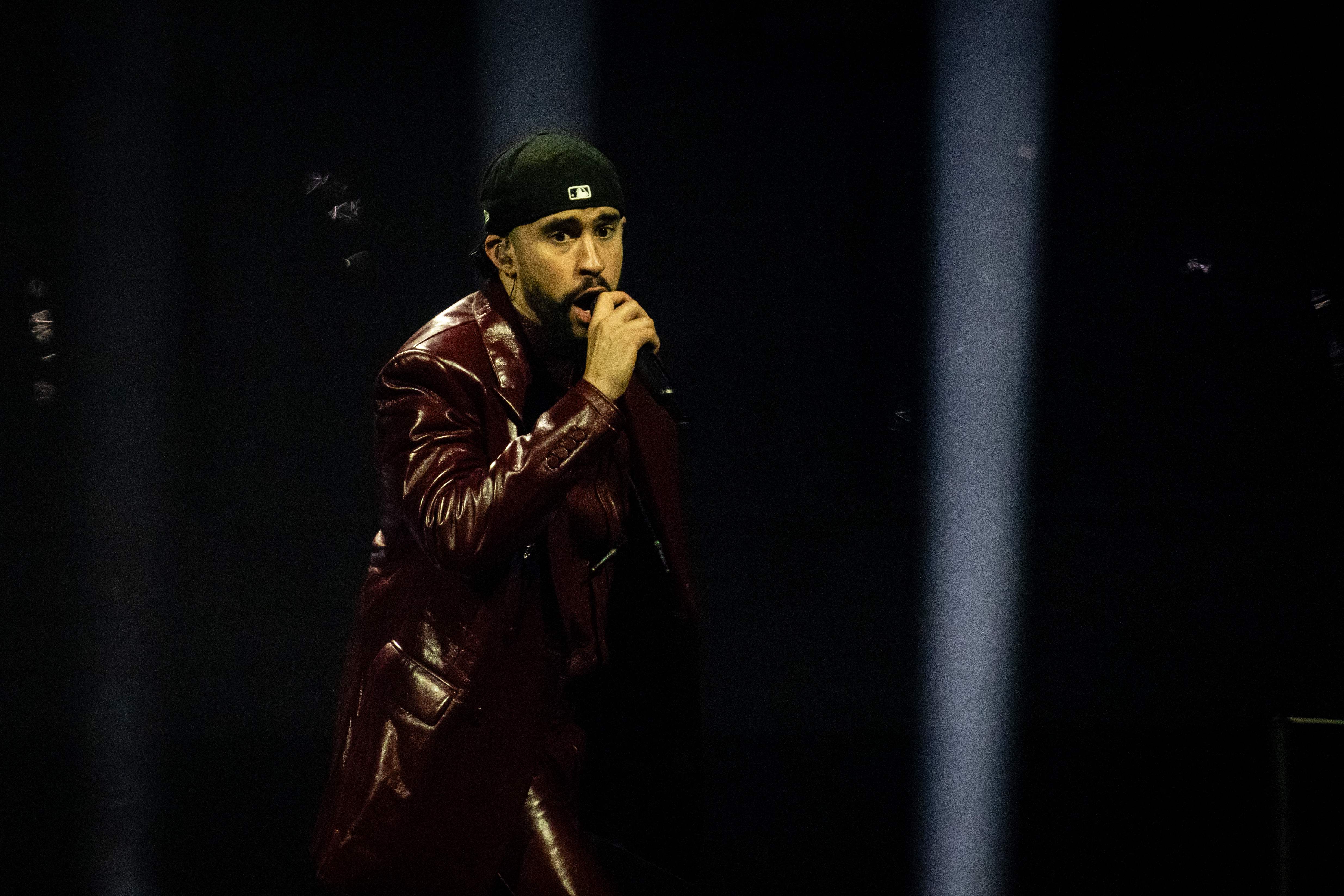 Puerto Rican singer Bad Bunny performs on stage during his "Most Wanted Tour" at the Kaseya Center in Miami on May 24, 2024. (Photo by Eva Marie UZCATEGUI / AFP)