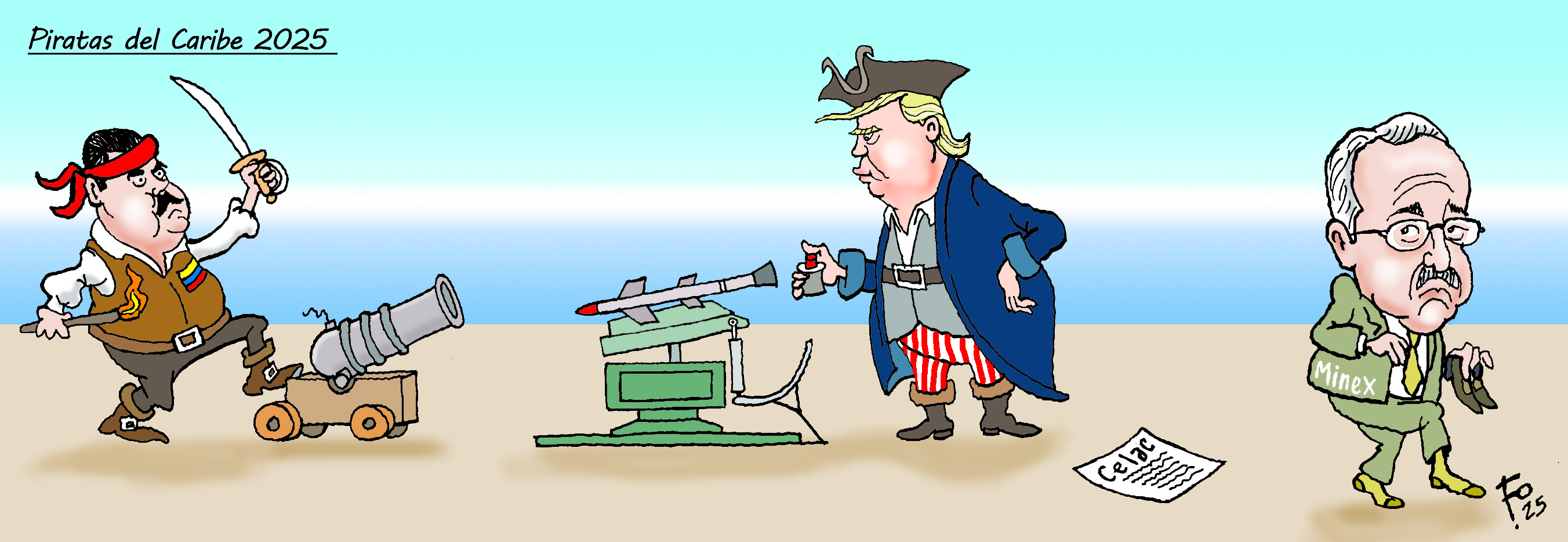 Personajes: Nicolás Maduro, Donald Trump y Carlos Martínez.