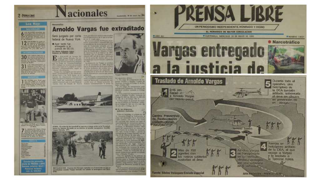 Operativo de extradición de Arnoldo Vargas a Estados Unidos: convoy blindado, agentes y helicópteros de la DEA asegurando el traslado desde Pavoncito.