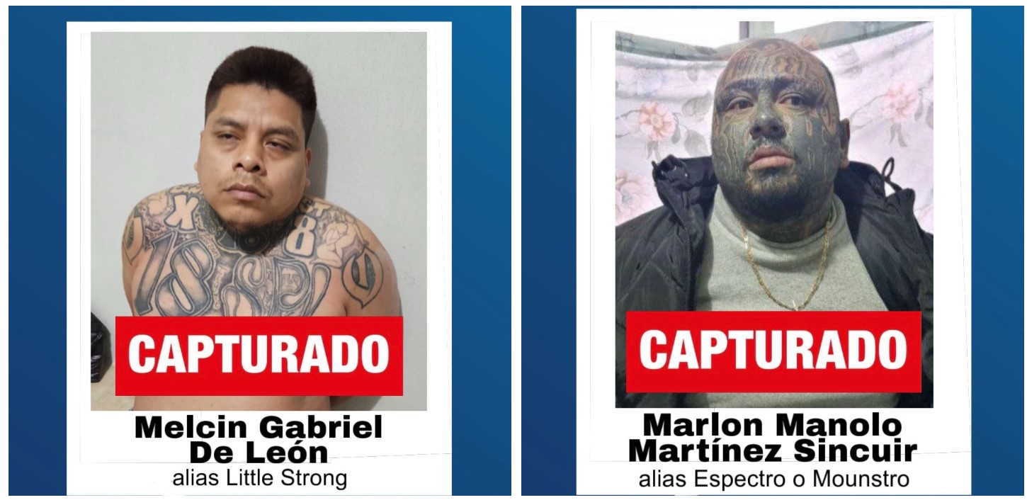 Melcin Gabriel De León, alias Little Strong, y Marlon Manolo Martínez Sincuir, alias Spectro, tras ser recapturados en Huehuetenango. Las imágenes fueron compartidas por el Ministerio Público. (Foto Prensa Libre: MP)
