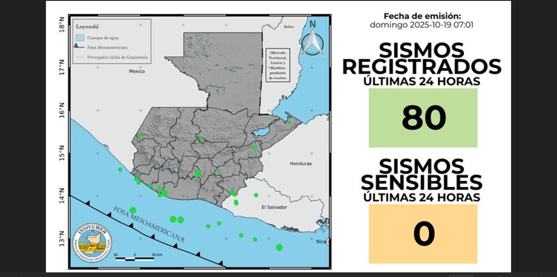 El Insivumeh monitorea una secuencia de 80 sismos registrada en Guatemala; varios eventos se localizan en Jutiapa, sin reportes de daños. (Foto Prensa Libre: Captura de pantalla de publicación de Insivumeh)