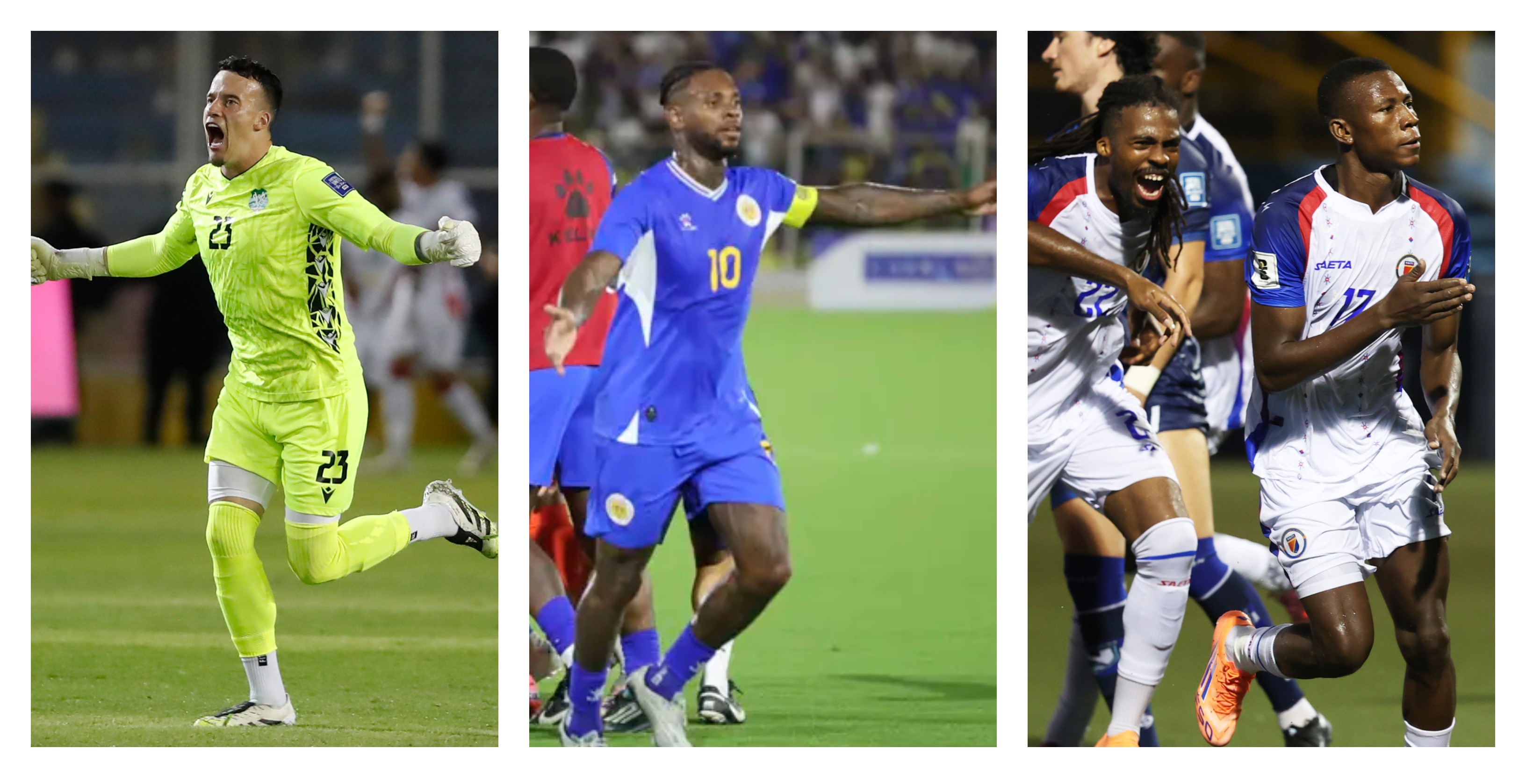 Las selecciones de Surinam, Curazao y Haití, están al frente de las eliminatorias de la Concacaf y hasta el momento, son las tres con boleto directo a la Copa del Mundo del 2026. (Foto Prensa Libre: EFE y Concacaf).
