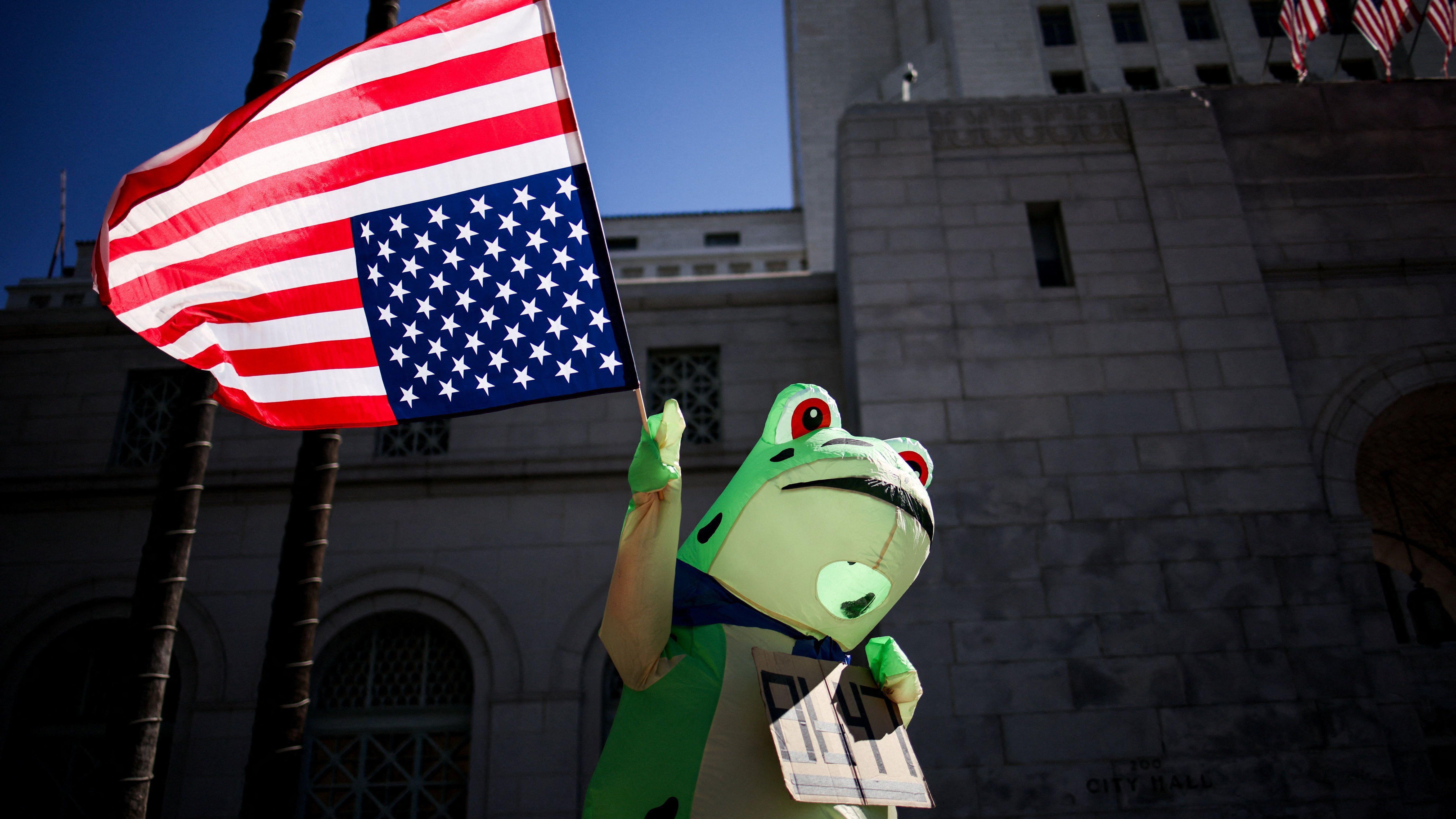 Las manifestaciones en contra del gobierno Trump han estado adornadas por personas disfrazadas de animales.

Reuters
