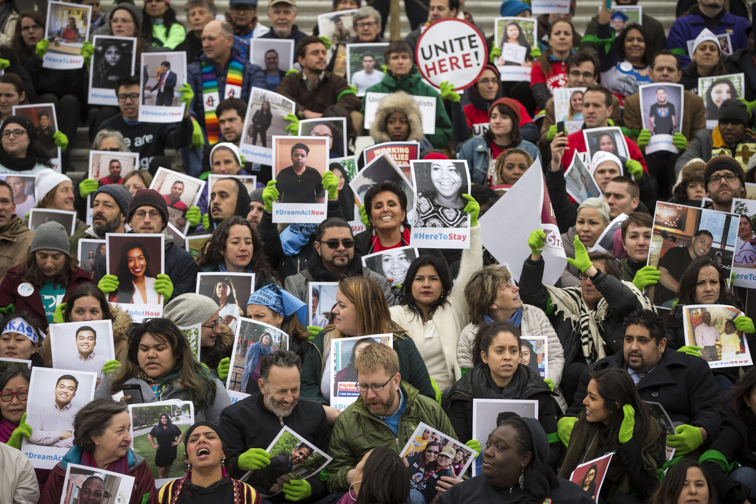 FILE -- Demonstrators show support for the Deferred Action for Childhood Arrivals and Temporary Protected Status programs, on the steps of the Capitol in Washington on Dec. 6, 2017. The Trump administration has characterized TPS as an ÒamnestyÓ program because many beneficiaries crossed the border unlawfully. (Al Drago/The New York Times)