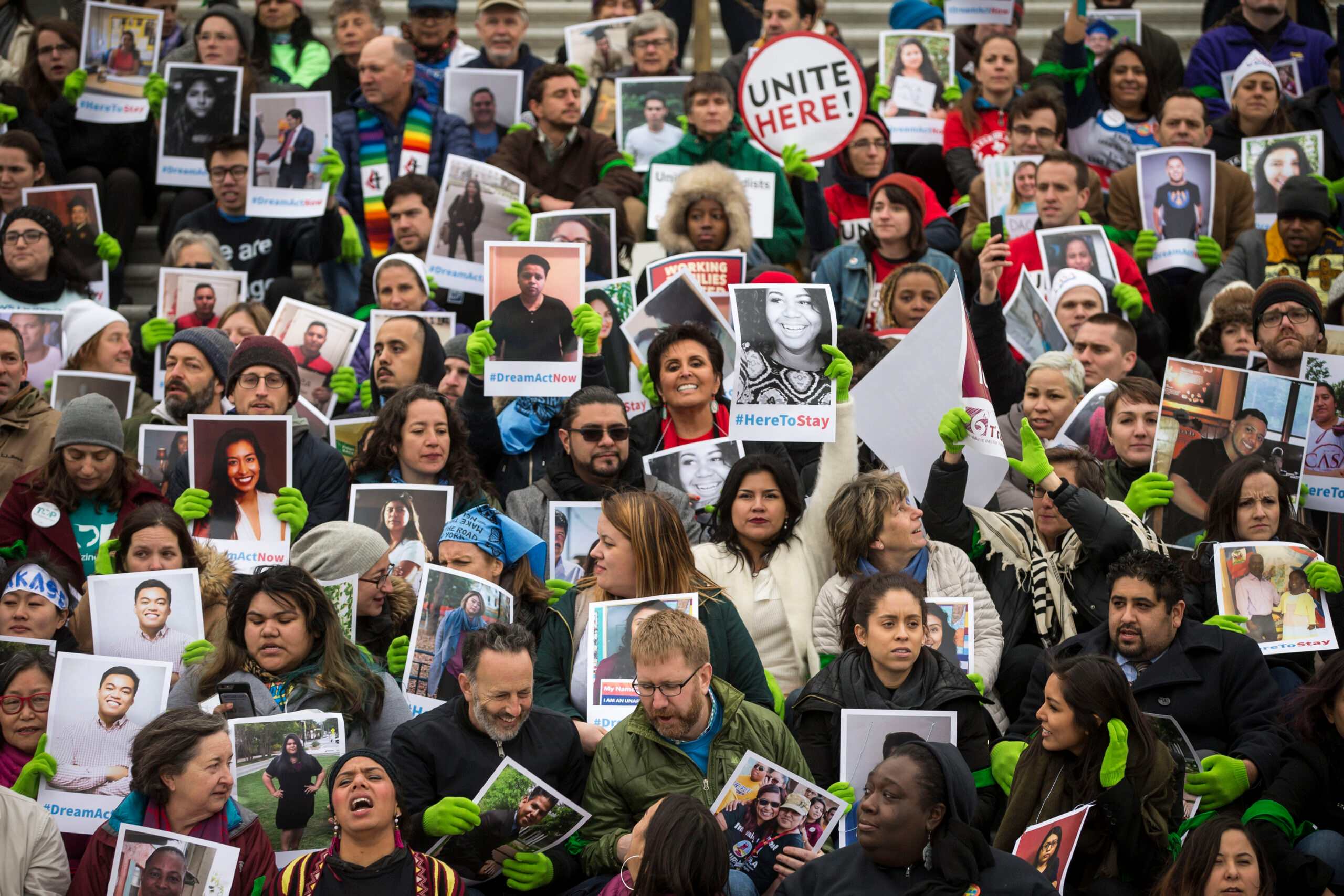 FILE -- Demonstrators show support for the Deferred Action for Childhood Arrivals and Temporary Protected Status programs, on the steps of the Capitol in Washington on Dec. 6, 2017. The Trump administration has characterized TPS as an ÒamnestyÓ program because many beneficiaries crossed the border unlawfully. (Al Drago/The New York Times)