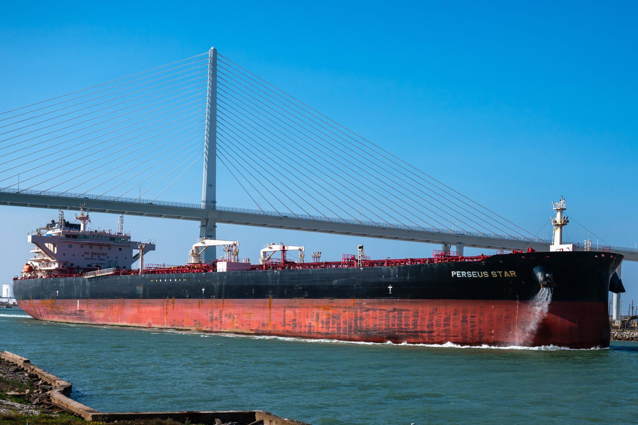 The Perseus Star crude oil tanker departs the Port of Corpus Christi in Texas on Saturday, Feb. 28, 2026. President Donald Trump's decision to strike Iran creates new risks for a significant chunk of the world's oil supply. Photographer: Eddie Seal/Bloomberg via Getty Images | Getty Images