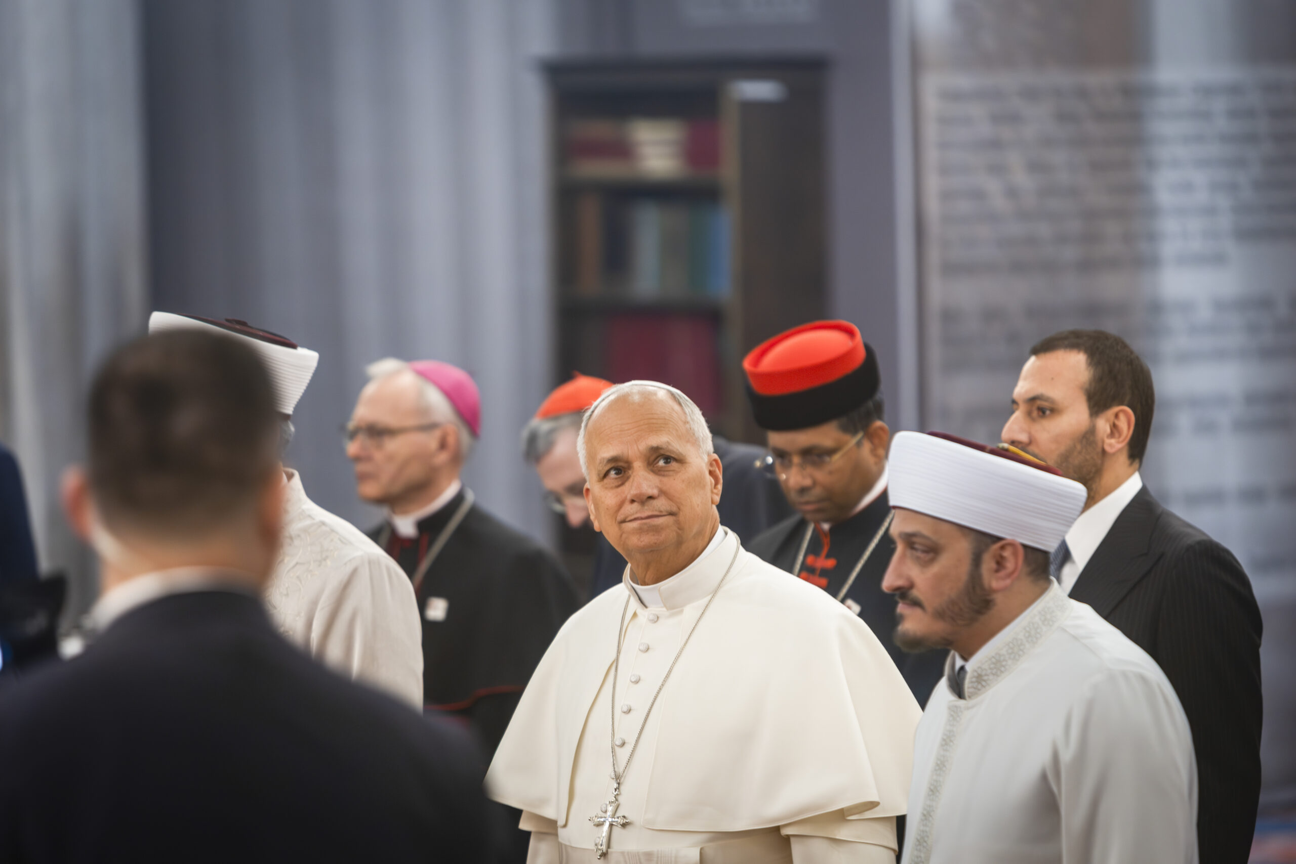 FILE -- Pope Leo XIV visits the Sultan Ahmed Mosque, known as the Blue Mosque, in Istanbul, Turkey, on Nov. 29, 2025. The pontiff on Monday, May 25, 2026, set out a sweeping vision for corporate executives, politicians and individuals who will shape and be shaped by the future of artificial intelligence, warning leaders to safeguard humanity from AI's most disruptive effects. (Diego Ibarra Sánchez/The New York Times)