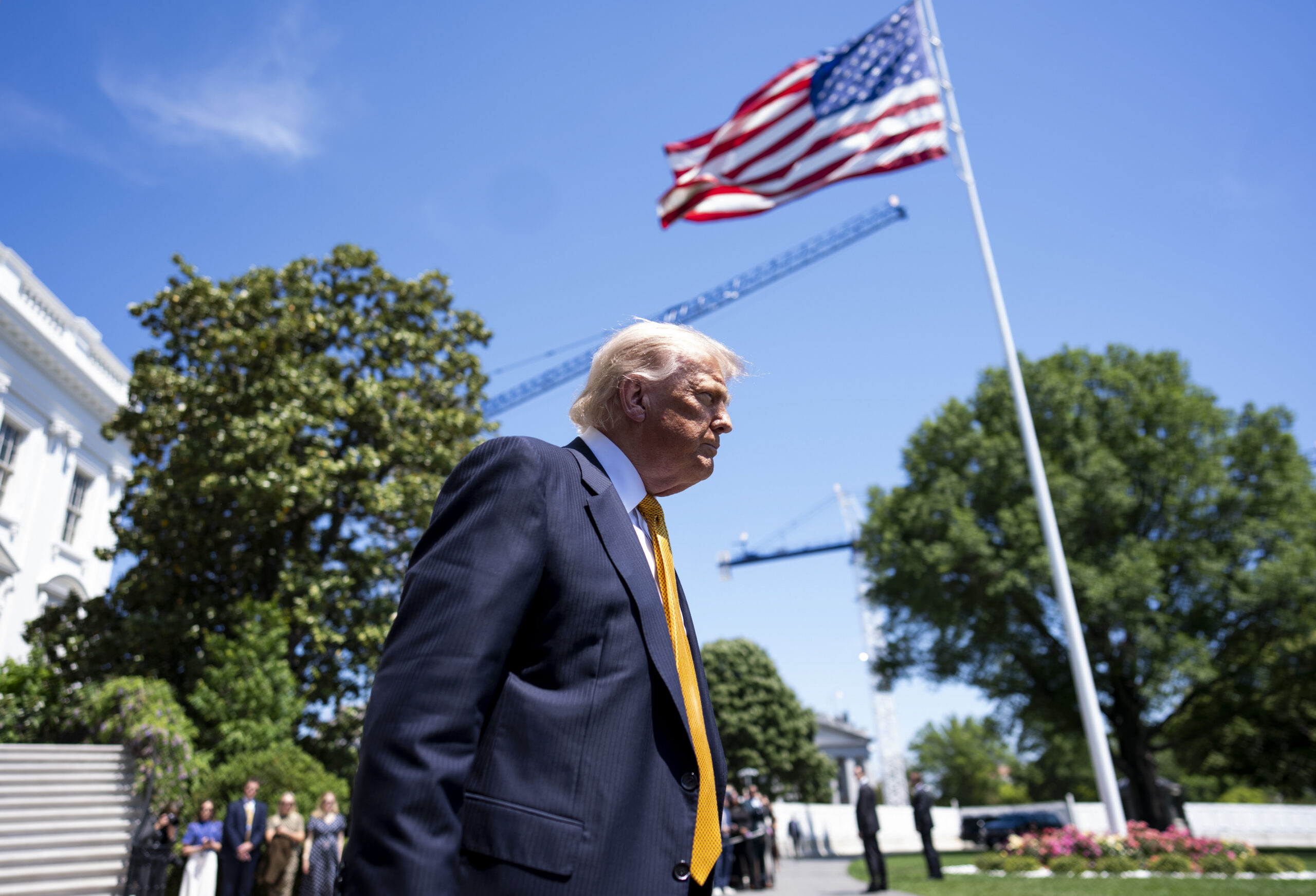 President Donald Trump departs after speaking to reporters before boarding Marine One outside of the White House in Washington, on Tuesday, May 12, 2026. Asked whether Americans' financial situation was motivating him to make a deal with Iran, Trump said bluntly, "Not even a little bit." (Doug Mills/The New York Times)