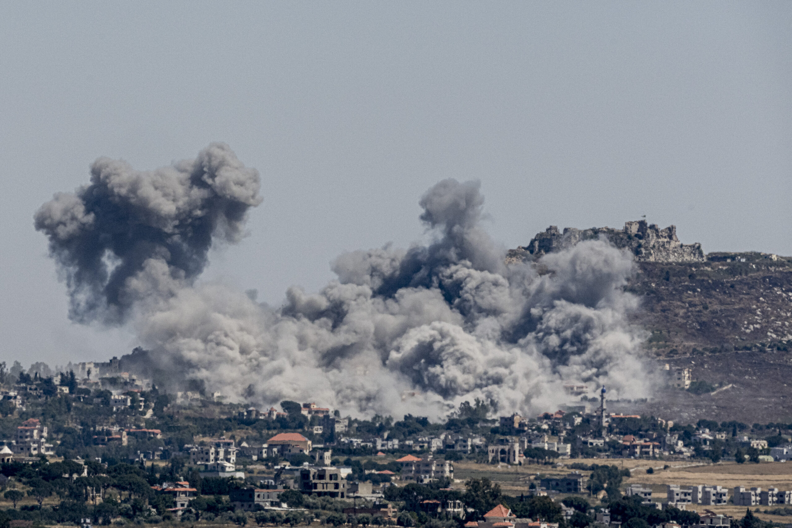 FILE -- An Israeli air strike lands in front of Beaufort Castle as seen from Nabatieh, Lebanon, on Thursday, June 4, 2026. For Tehran, retaliating for strikes against Hezbollah in Lebanon shows that it will stand by its regional allies and block attempts to shift the regional balance of power. (Daniel Berehulak/The New York Times)