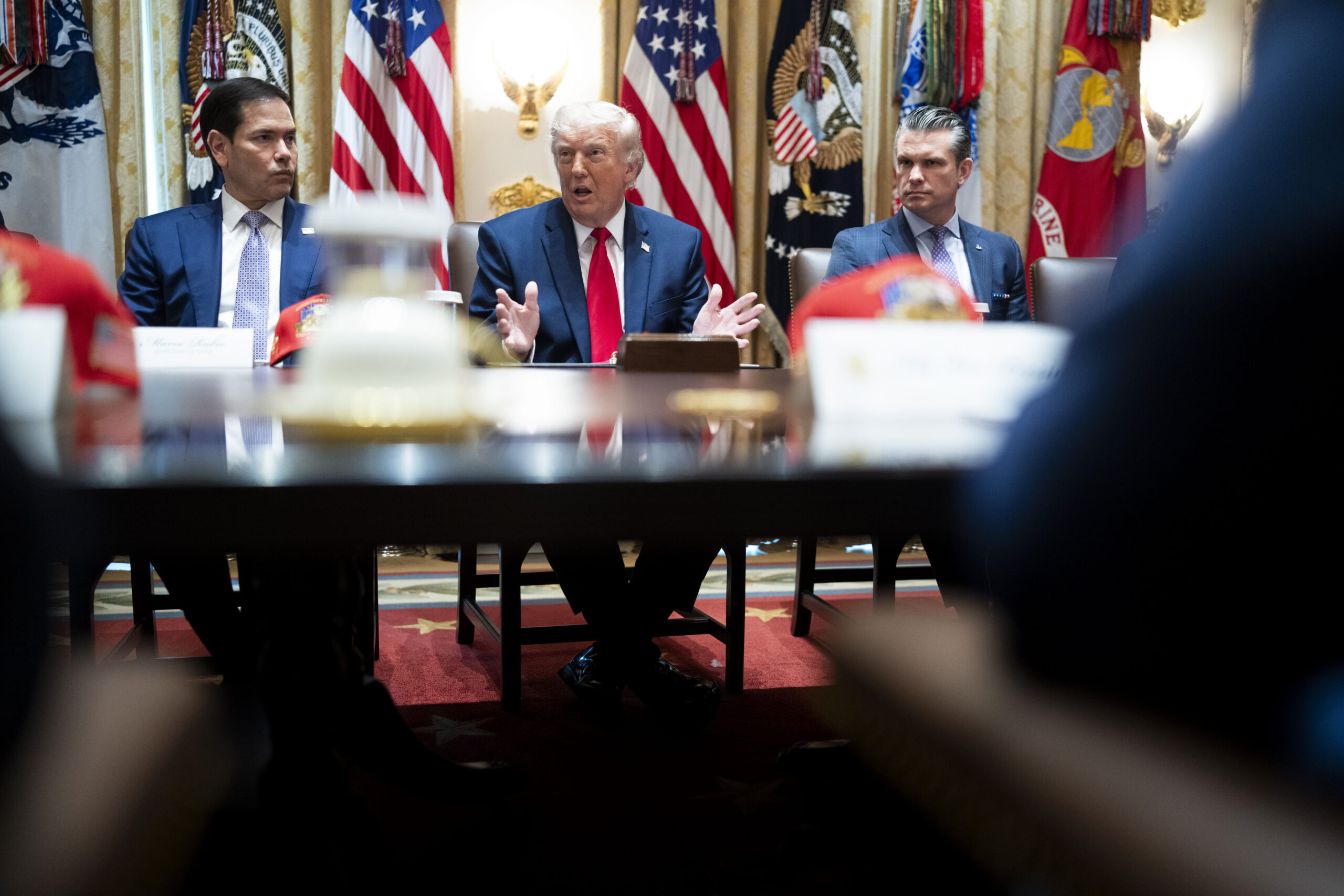 President Donald Trump speaks during a meeting with his Cabinet in the Cabinet Room of the White House in Washington, May, 27, 2026. Over the past two decades, Iran repeatedly threatened to close down the Strait of Hormuz -- President Trump underestimated Iran's ability to do so. (Doug Mills/The New York Times)