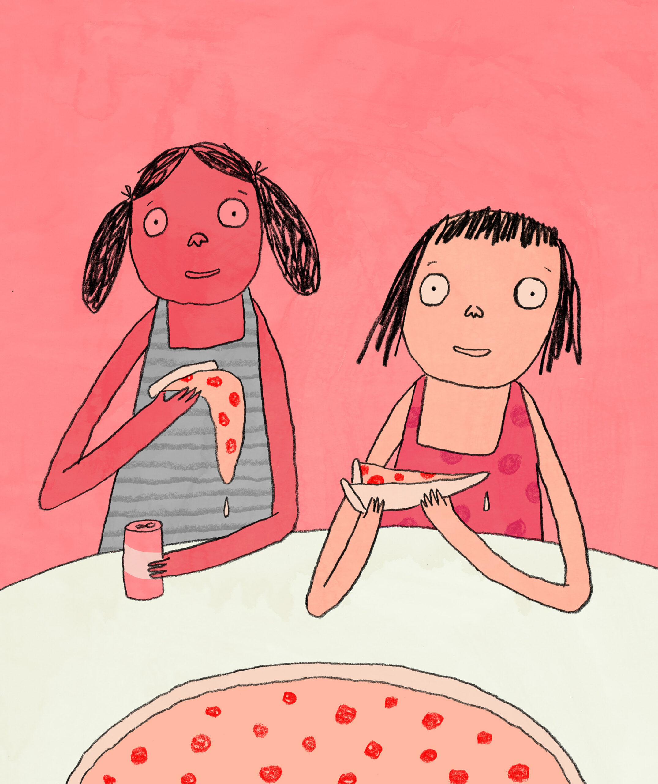 BC-MODERN-LOVE-PIZZA-MODEL-ART-NYTSF -- How to Eat Pizza With a Male Model. (Brian Rea/The New York Times) -- FOR USE ONLY WITH MODERN LOVE STORY SLUGGED BC-MODERN-LOVE-PIZZA-MODEL-ART-NYTSF FOR JUNE 16, 2026. ALL OTHER USE PROHIBITED.