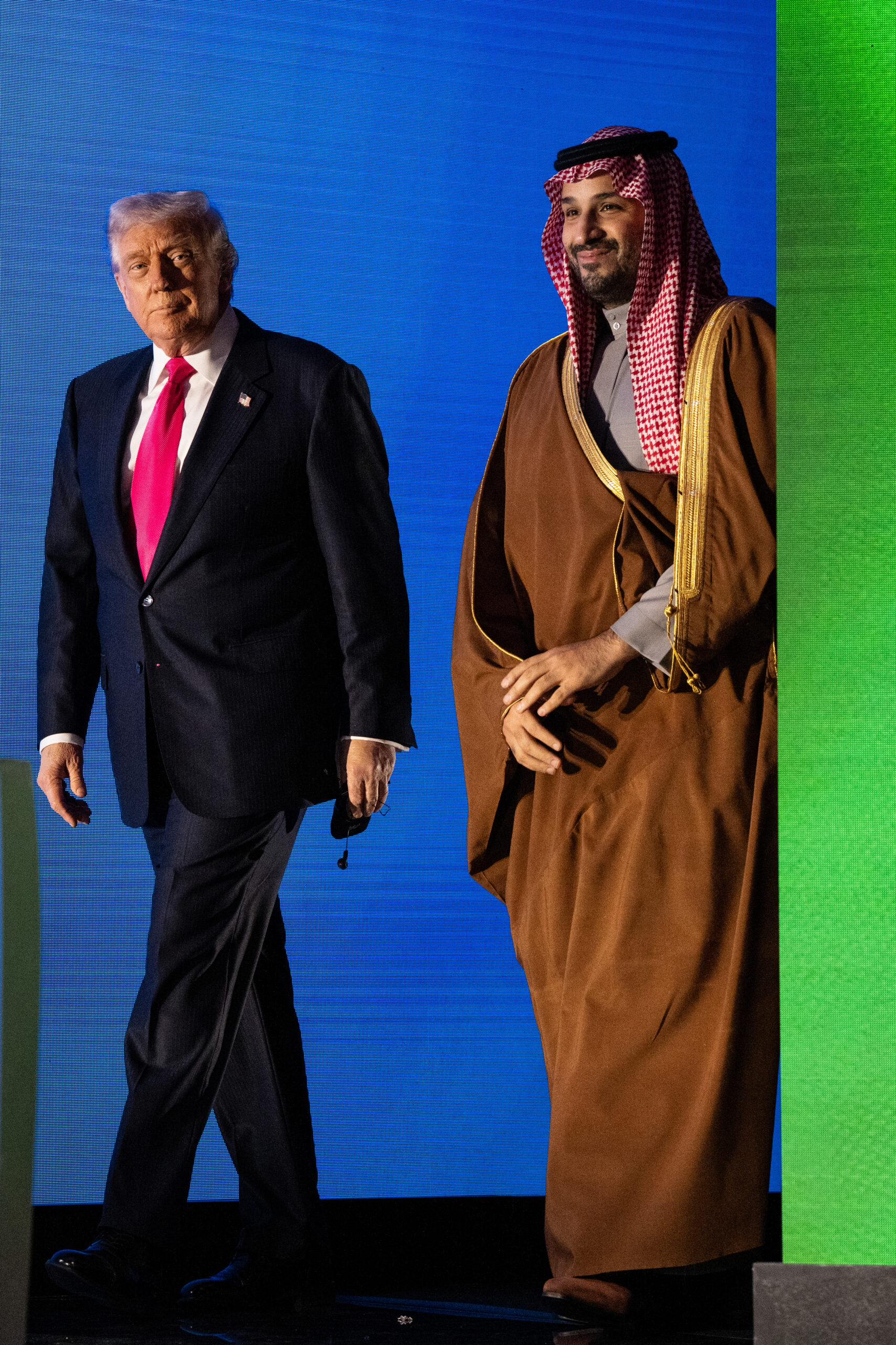FILE -- President Donald Trump, left, and Crown Prince Mohammed bin Salman of Saudi Arabia at an investment forum in Washington, Nov. 19, 2025. Saudi Arabia's deal could eventually allow it to enrich fuel for nuclear reactors and limit the sites that international inspectors could visit. (Haiyun Jiang/The New York Times)