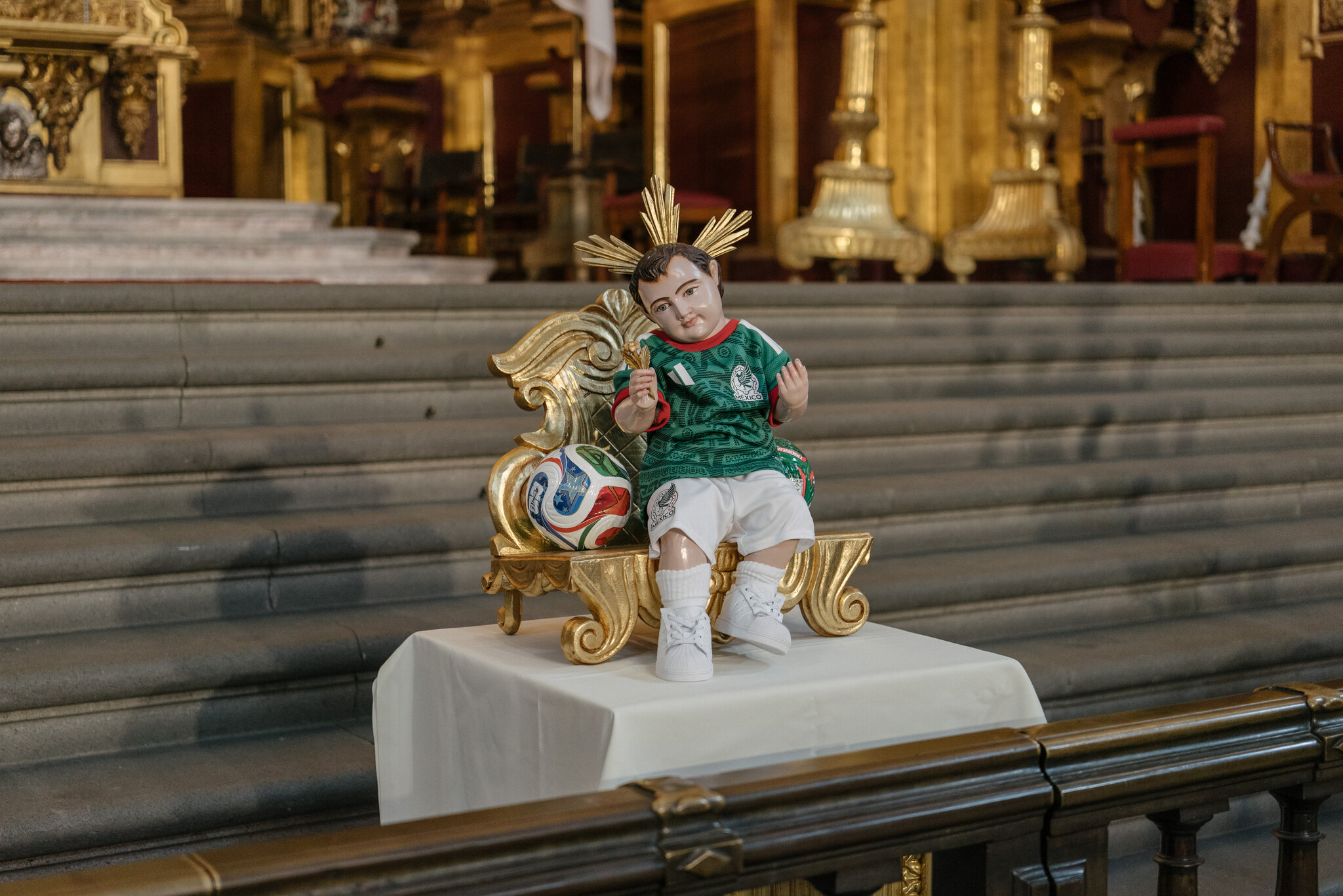 Baby Jesus's soccer uniform is size 0. Luis Antonio Rojas for The New York Times