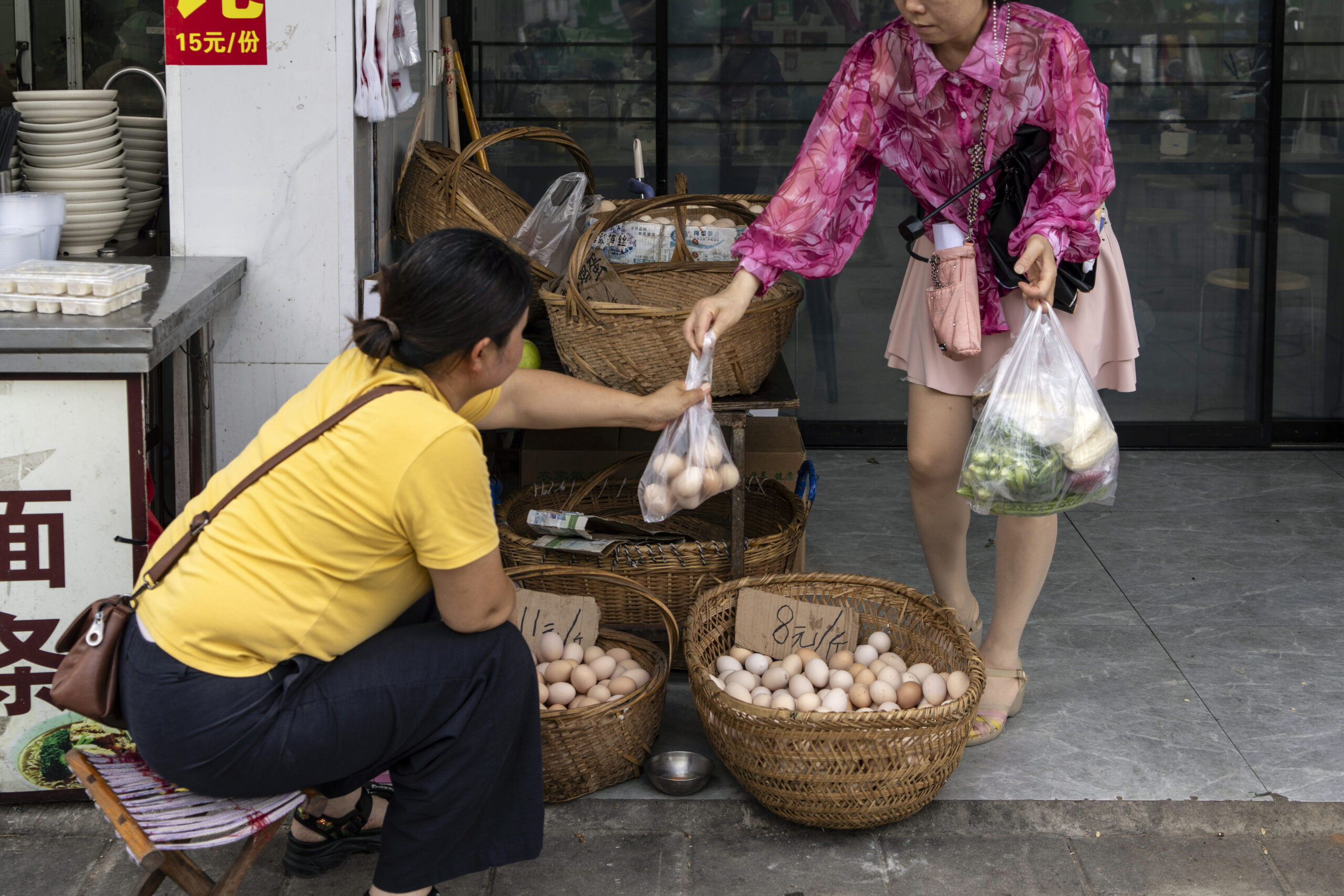 A food market in Shanghai, China, on July 11, 2026. Prices in a group of egg-producing provinces are up by more than 40 percent from a year ago. (Qilai Shen/The New York Times)