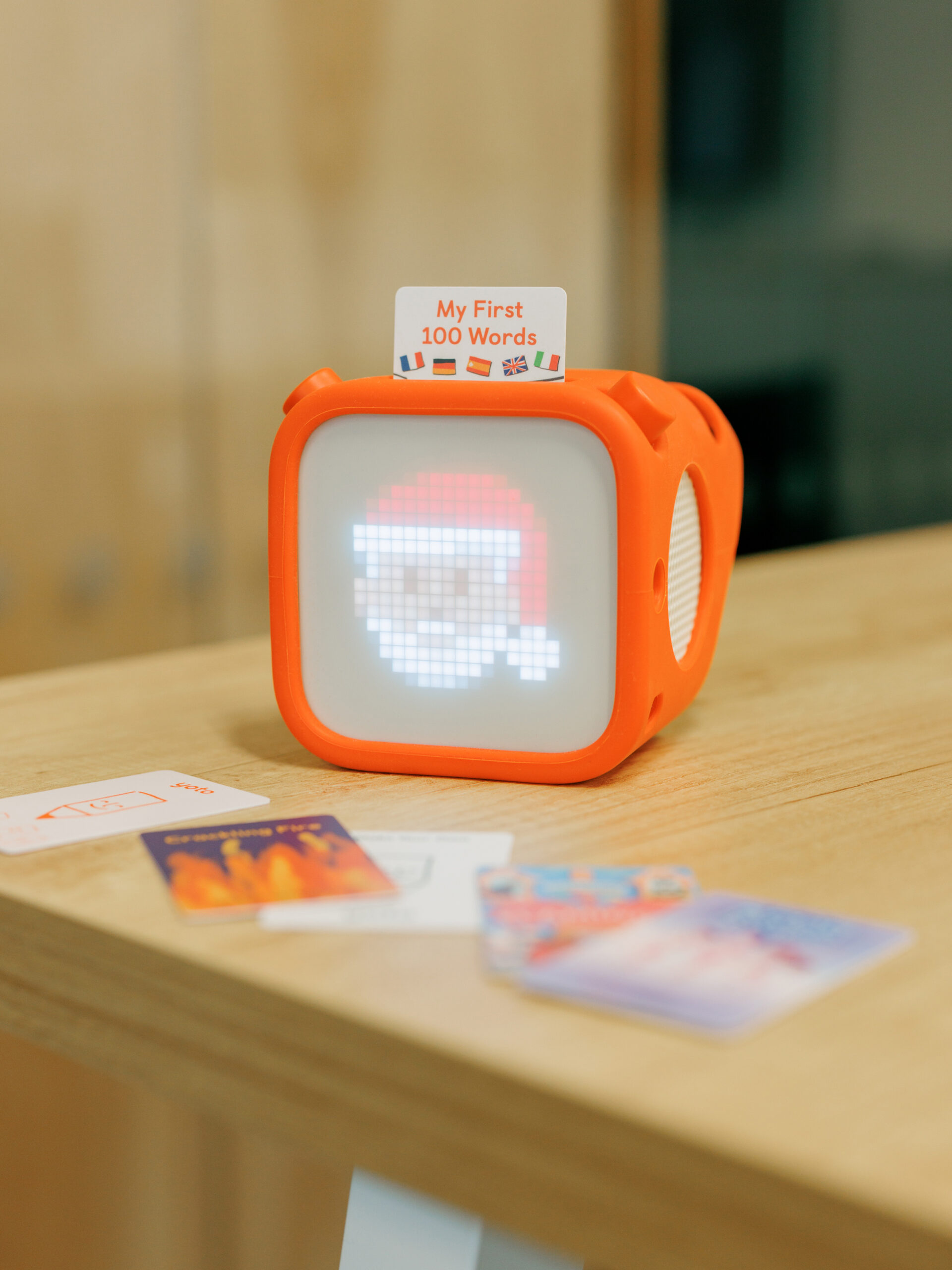 The Yoto player and cards at the Yoto offices in London, England, June 19, 2026. Amid widespread "techlash" over addictive screens and apps, the Yoto, an audio player for children, shows there's still a way to make money while doing something nice. (Sam Bush/The New York Times)