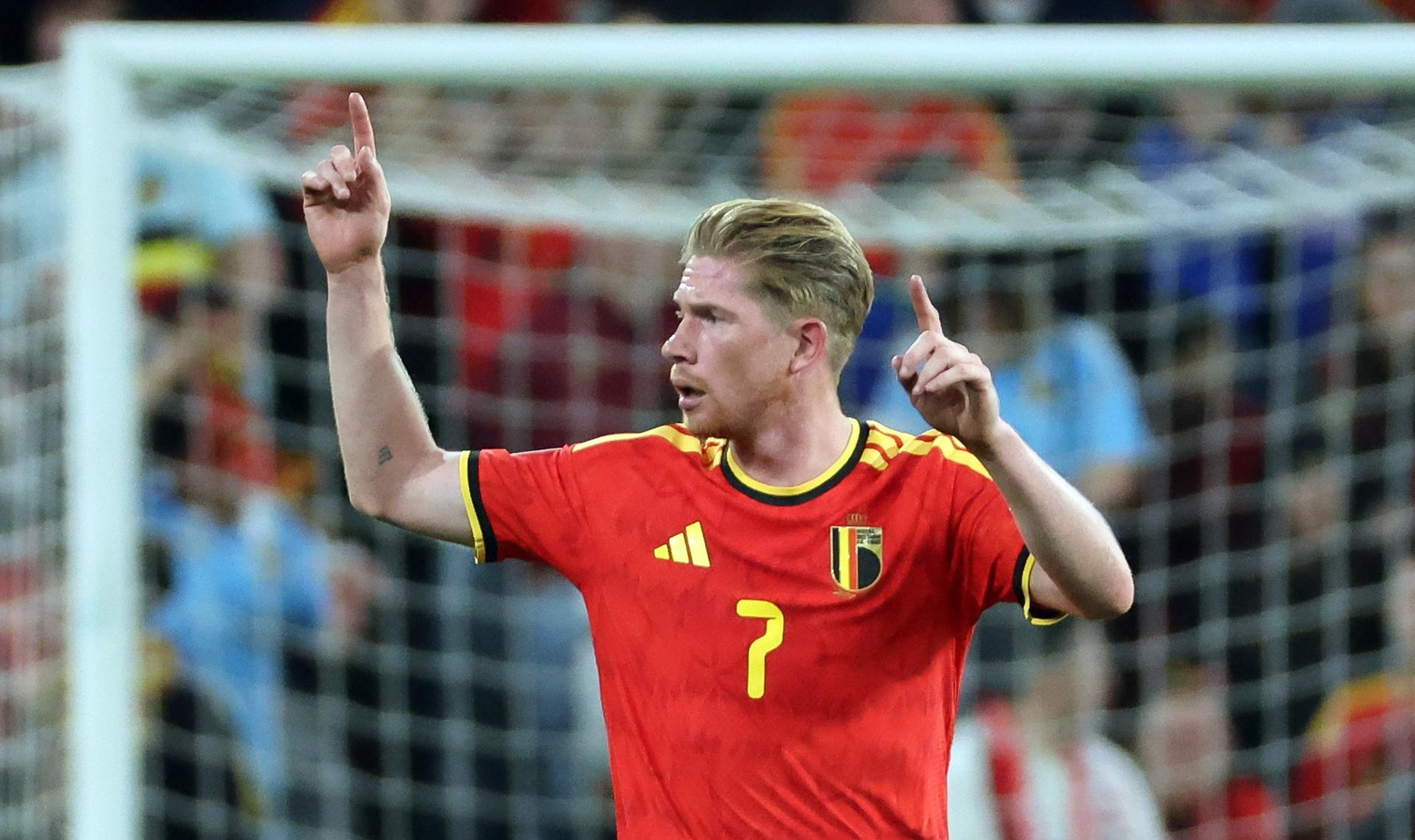 Kevin De Bruyne celebra el 2-0 de Bélgica ante Turquía. EFE/EPA/OLIVIER HOSLET