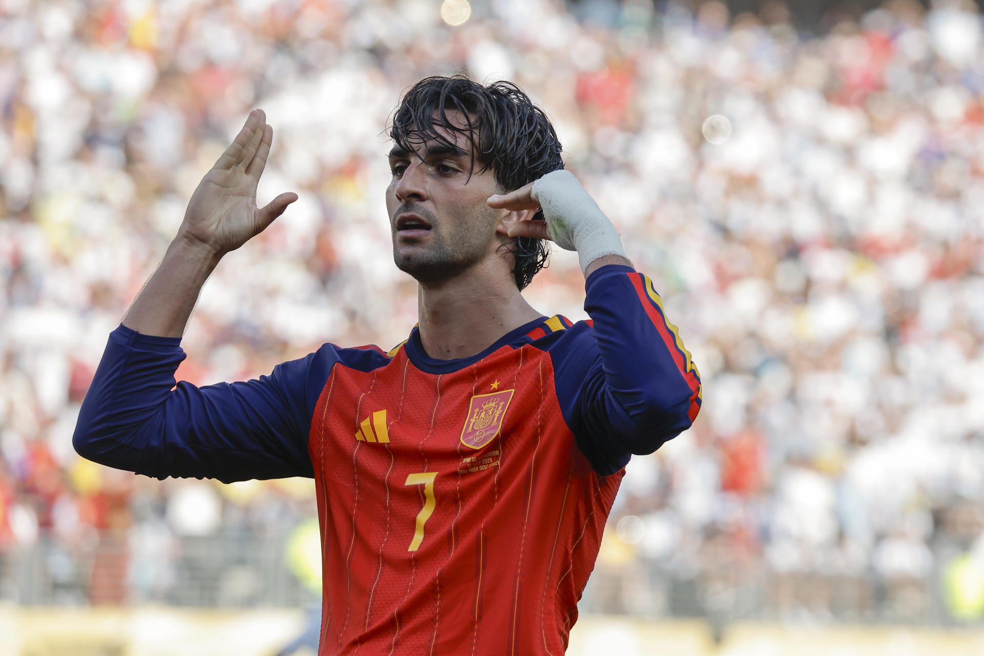 Ferran Torres celebra el gol en la final del Mundial de la FIFA 2026 que le dio el título a España frente a Argentina, en el estadio MetLife en East Rutherford (NJ, EE.UU.). EFE/ Lavandeira Jr